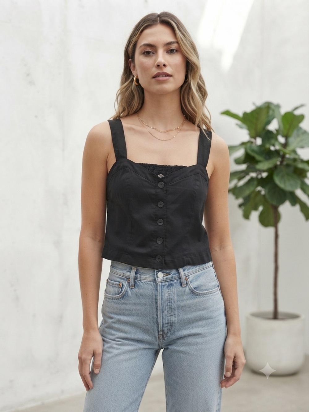 Abercrombie & Fitch Black Button-Front Cropped Tank Top by